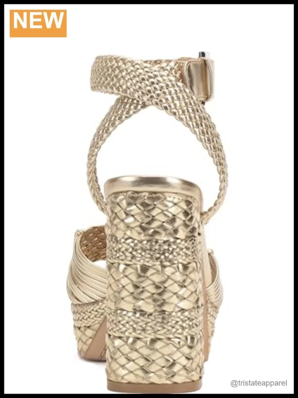 Synthetic Woven Platform Sandals with Block Heel & Ankle Strap